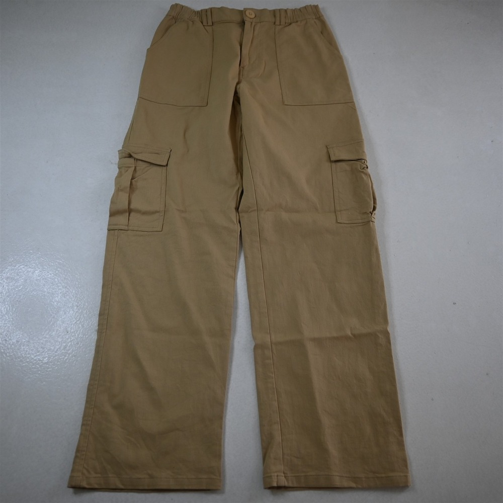 NEW Lepunuo‎ M Khaki Wide Leg Cargo Stretch Waist Panel Womens Pants